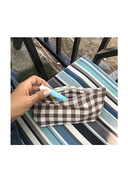 Büyük Pötikareli Yıkanabilir Fermuarlı Tek Gözlü Bez Kalemlik Kalem Kutusu Cüzdan Makyaj Çantası Bez Kalem Kesesi (Kahverengi) modelleri