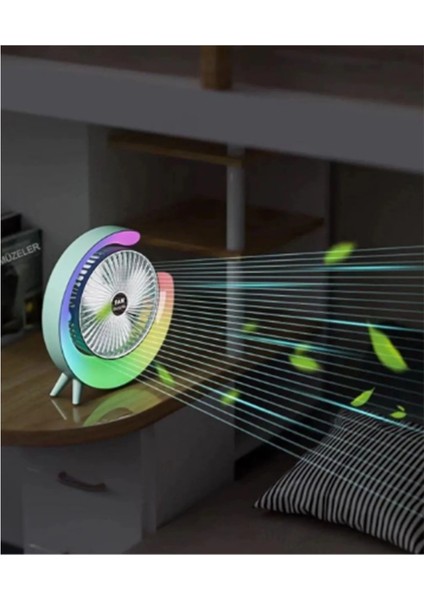 Buğz Masaüstü Vantilatör USB Şarjlı Rgb LED Işıklı 3 Kademeli 180° Ayarlanabilir Soğutucu Fan Pembe