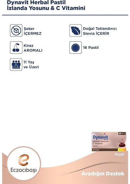 Herbal Izlanda Yosunu & C Vitamini 16 Pastil - Izlanda Yosunu, C Vitamini, Sinirliot Ekstresi fırsatları