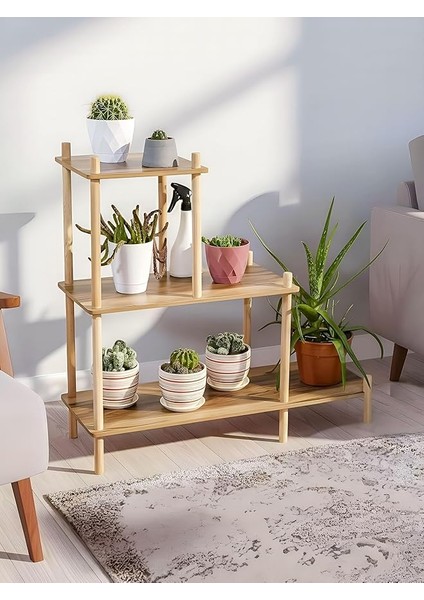 Katlı Ahşap Çiçeklik Rafı, Dekoratif Saksı Standı, Çiçeklik, Çiçek Sehpası, Çiçek Rafı, 79X72X29 Cm, Çok Amaçlı Bitki Organizatörü, Asude Home, No1