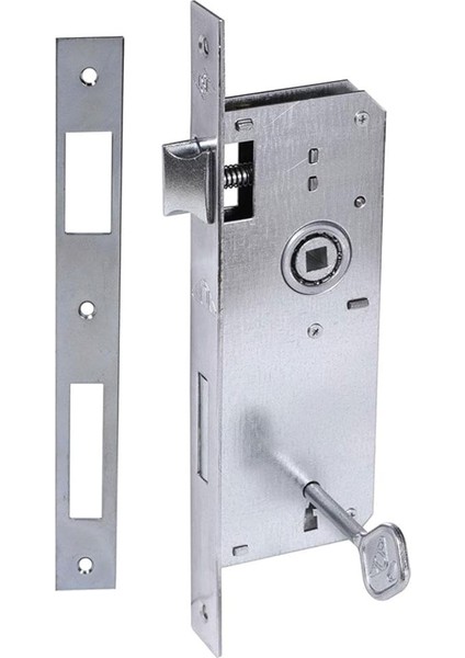 Nikel Saten Oda Kapı Kolu + Hok Er-40 Ekstra Gömme Kilit Iç Kapı Oda Kilidi Rulmanlı Köşeli 40 mm Takım fırsatları