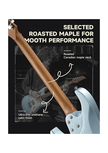 39 Inç Elektro Gitar, DST-550 Elektro Gitar, Sağlam Çift Kesim Kavak Gövdeli, Ileri Seviyedekiler ve Profesyonel Oyuncular Için, 7 Ses Açma Seçeneği ve Tremolo Köprüsü, Bonus Çanta, Buz Mavisi fırsatları
