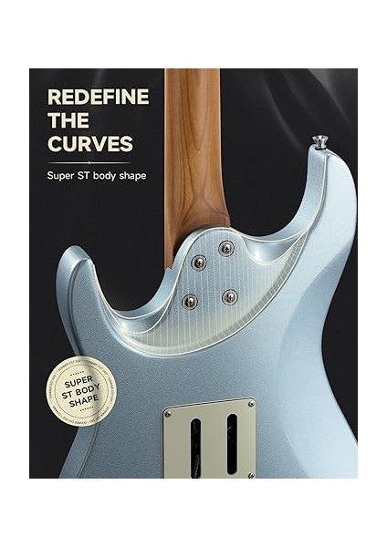 39 Inç Elektro Gitar, DST-550 Elektro Gitar, Sağlam Çift Kesim Kavak Gövdeli, Ileri Seviyedekiler ve Profesyonel Oyuncular Için, 7 Ses Açma Seçeneği ve Tremolo Köprüsü, Bonus Çanta, Buz Mavisi indirimleri