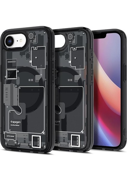 iPhone 16E ile Uyumlu Ince Magsafe Kılıf Ultra Hybrid Sararma Karşıtı Duraclear Hava Kanalı Teknolojisi Askeri Sınıf Koruma Magfit Zero One Black Tasarım Kapak - ACS09141