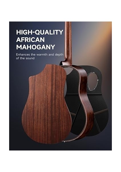 Yeni Başlayanlar ve Orta Düzey Öğrenciler Için Akustik Gitar Kitleri - Karbon Fiber Üstlü 38" Seyahat Gitarı, Ahşap Arka ve Yanlar, Kılıf, Kayış, Çelik Teller, Rısıng-G1 (Parlak, Kahverengi) indirimleri