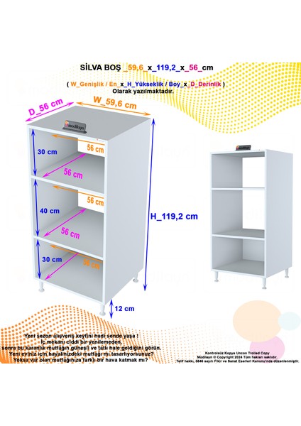 Silva 59,6 x 119,2 x 56 cm Ankastre Fırın ve Mutfak Dolabı indirimleri