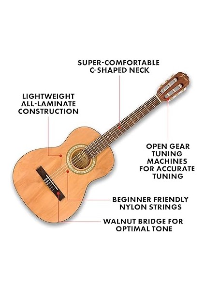 FA-25N 3/4 Boyutlu Naylon Teller, Akustik Gitar, Yeni Başlayanlar Için Gitarı, Çocuklar Için Mükemmel Başlangıç Gitarı, Parmakların Üzerinde Kolayca Durur, Doğal fırsatları