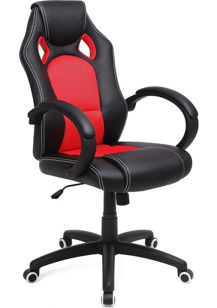 Yarış Sandalyesi, Ofis Sandalyesi, Oyun Sandalyesi, Yönetici Koltuğu, Döner Sandalye, Poliüretan, Siyah-Kırmızı, OBG56BR