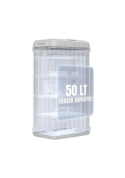 50 Lt Sensörlü Çöp Kovası, Portatif Katlanabilir, Büyük Boy Premium (62X36X26CM), Otomatik Dokunmatik Hareket Sensörlü Akıllı Mutfak Banyo Ofis Çöp Kutusu (Antrasit) modelleri