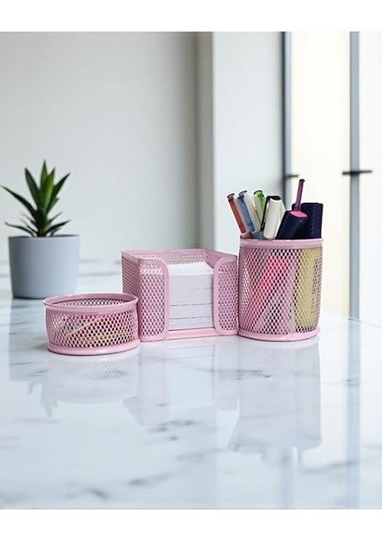 Masaüstü Perfore 3'lü Toz Pembe Kalemlik Seti ND-1001 fiyatları