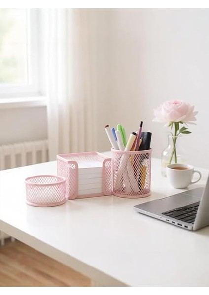 Masaüstü Perfore 3'lü Toz Pembe Kalemlik Seti ND-1001 fırsatları