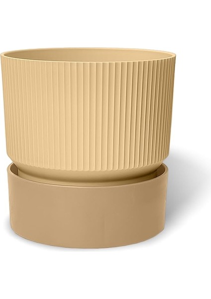 Ixora Saksı Dekoratif Tabaklı Drenajlı Çiçek Saksısı (Krem, 2 Litre)