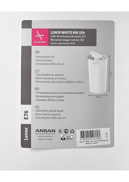 M-E76-01 Lenox 35 Lt Çöp Kovası, Beyaz fırsatları