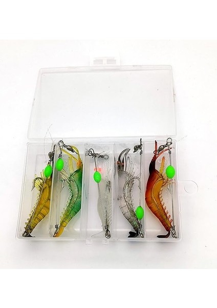 5 Adet Fosforlu Gerçekçi Silikon Karides Balık Yemi - Kutulu - 7,5cm 5,5gr