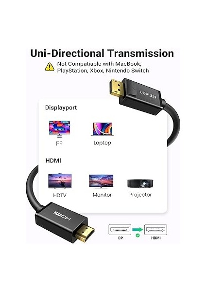 4K Displayport HDMI Dönüştürücü Kablo, Siyah, 2 Metre fırsatları