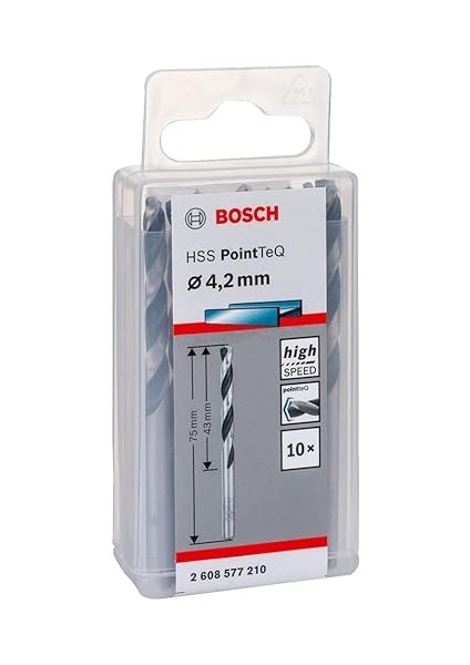 Professional 10 Adet Hss Spiral Matkap Ucu Pointteq (Metal Için, 4,2 x 43 x 75 Mm, Matkap Aksesuarı)