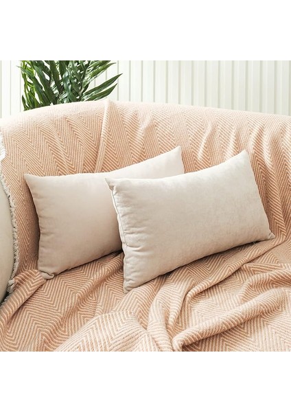 Ölçü Seçenekli Kırlent Kılıfı Dekoratif Düz Sade Kadife Dokulu Punch Yapılabilir 30X50 cm Ekru