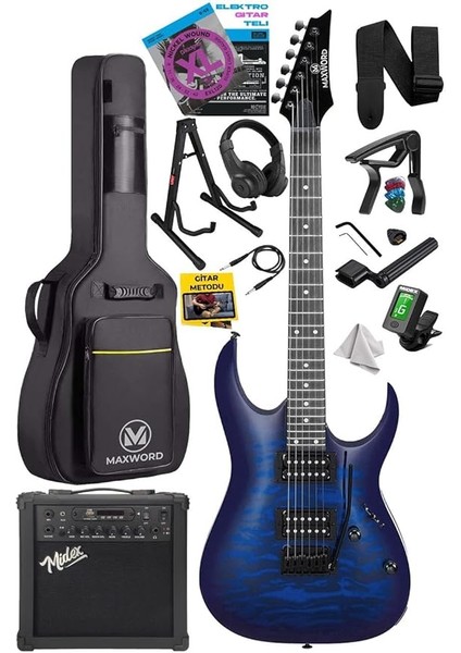 GRADE-25AMP Blue Rosewood Yüksek Kalite 25W Amfili Elektro Gitar