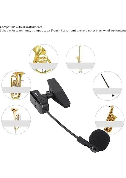 2.4g Kablosuz Saksafon Mikrofon, 360 ° Rotasyon ve Hıfı Sesine Sahip Müzik Enstrümanı Kondenser Mikrofonunda Klips, Saksafon Trompet Tuba Canlı Kaydı modelleri