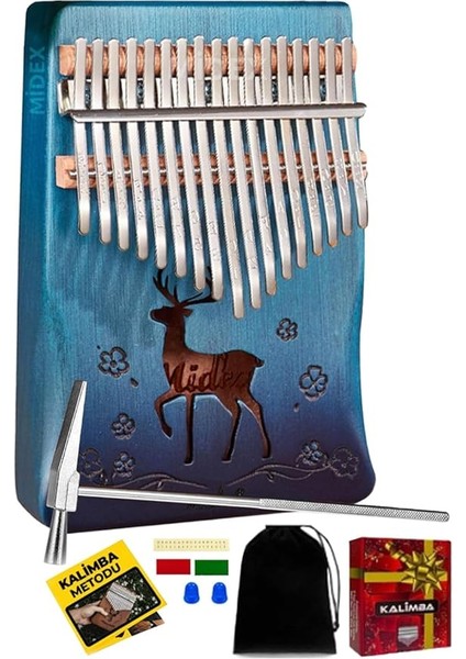 KLX-510 Hakiki Ağaç Geyik Desenli Kalimba 17 Tuşlu