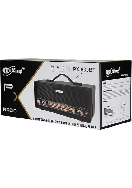 Midi Boy Retro Radyo Bluetooth Destekli Taşınabilir Radyo - Fm/am/sw Frekans, Usb/tf Kart Girişli, 2X8W Hoparlör, Şarjlı ve Kablolu Kullanım 35CM x 14CM PX-630BT (PX-630BT - Siyah) indirimleri
