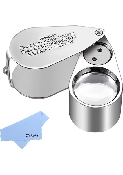 Kuyumcu Büyüteç 40X Metal Katlanır, LED ve Uv Işıklı - Elmaslar, Madeni Paralar, Damgalar Için (Döviz Algılama/mücevher Işareti)