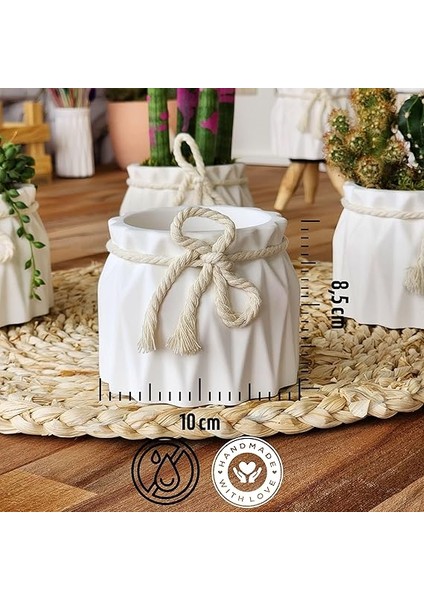 Set, Iskandinav Tarz Beyaz Beton Saksı - Minimal Dekoratif Saksı Seti modelleri