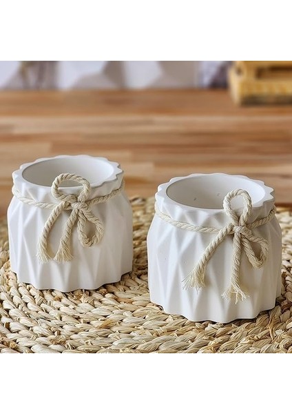 Set, Iskandinav Tarz Beyaz Beton Saksı - Minimal Dekoratif Saksı Seti indirimleri