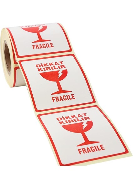 Kırılır Etiketi, Fragile Label 70MM x 80MM Ruloda 250 Adet Sticker, Koli Için Çıkartma Güvenlik Etiketi, Dikkat Kırılır Uyarı
