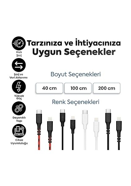 Type-C To Lightning ile Uyumlu iPhone ile Uyumlu Hızlı Şarj ve Data Kablosu 40 cm (Siyah) fiyatları