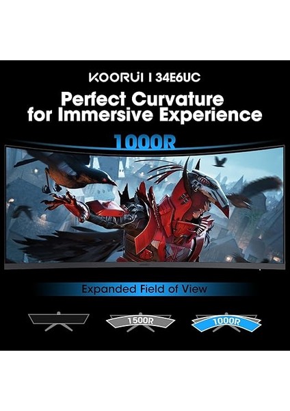 Monitör 34E6UC 34 Inç, 165Hz/, Uwqhd, 3440 * 1440, 1ms, Adaptive Sync, Monitörler, Gaming, Hdmı2.1 * 2, Dp1.4 * 1, Eğilmek,-5~20°/-15~15°, Yukarı ve Aşağı, VESA，HDR400, 75 * 75MM, Siyah indirimleri