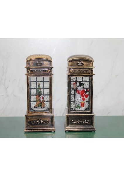 Buğz Telefon Kulübesi Tasarımı Yılbaşı Temalı Işıklı Müzikli Kar Küresi 3210