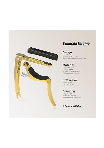 C3 Gitar Kapo, 4'ü 1 Arada Gitar Capo ve Köprü Pimi Çekici, Gitar Kaposu Için Akustik Gitar Elektro Gitar Klasik Gitar Bas Gitar Ukulele Banjo Mandolin, 3 Silikon Kafa, Gitar Aksesuarı, Altın indirimleri