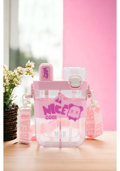 Çift Bölmeli Suluk - Damlatmaz, Ergonomik Pipetli, Taşıma Kayışlı, Kırılmaz, Kolay Açılır Kapağıyla Okul, Ev, Araç ve Seyahat Için Uygun, Pratik ve Güvenli Su Matarası (Pembe) fiyatları