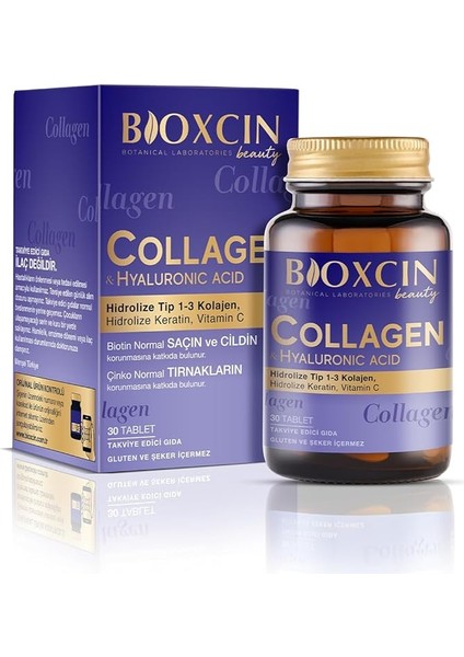 Beauty Collagen 30 Tablet – Tip1 Tip 3 Hidrolize Kolajen, Hyaluronik Asit, Vitamin C ve Biotin Içeren Takviye