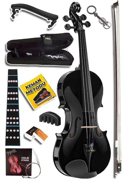 HGA34BK-TYS Siyah 3/4 Keman Seti 10-13 Yaş Çocuk Kemanı (Yastık Reçine Çanta Tel Susturucu Yay)