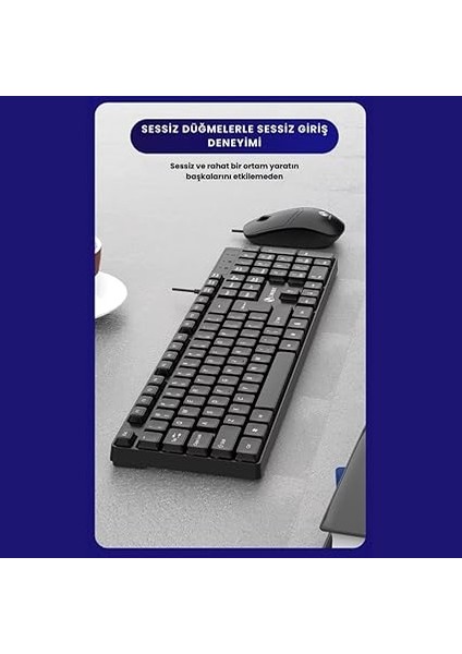Sessiz Yumuşak Tuşlu Ofis Bilgisayar Laptop Kablolu Klavye ve Mouse Seti 104 Tuşlu Q Klavye fiyatları