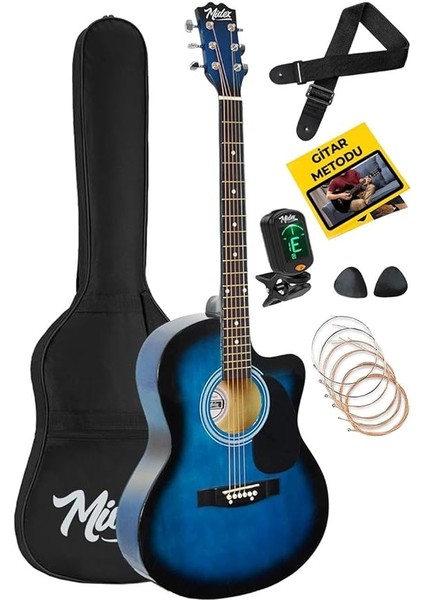 RG-540BL Kaliteli Kesik Kasa Mavi 40 Inç Akustik Gitar Seti 4/4 Yetişkin