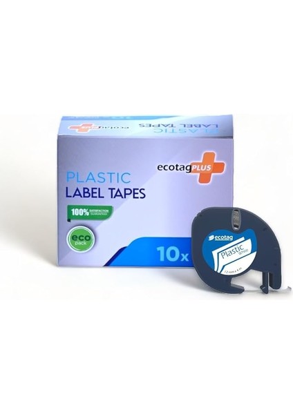 Dymo Letratag Etiket Muadili 12 mm x 4 mt Plastik Beyaz 10 Lu Paket