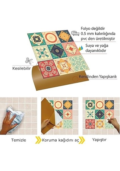 Kendinden Yapışkanlı Fayans Kaplama, Fayans Çıkartması, Duvar Zemin Kaplama Tokyo Desenli Pvc Karo 30X30 cm (11 Adet / 1 M²) modelleri
