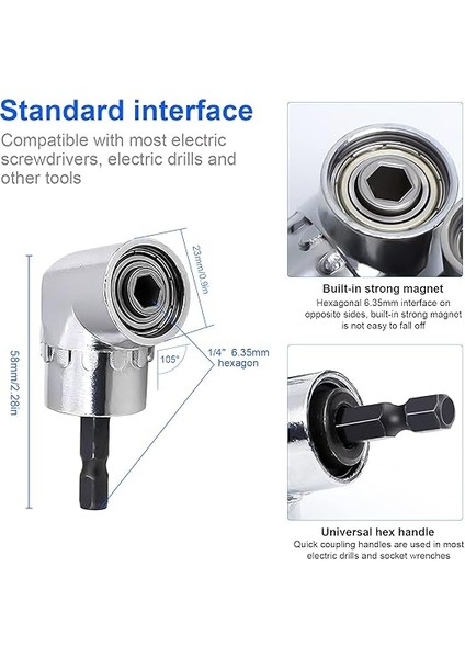1 Adet Esnek Uç Tutucu, Uzatma, Akülü Tornavida Seti, 2 Adet 105° Açılı Tornavida Eklentisi Adaptörü, 3 Adet 1/4 Altıgen Şaft Uzatma Çubuğu, Akülü Tornavida Seti Için modelleri