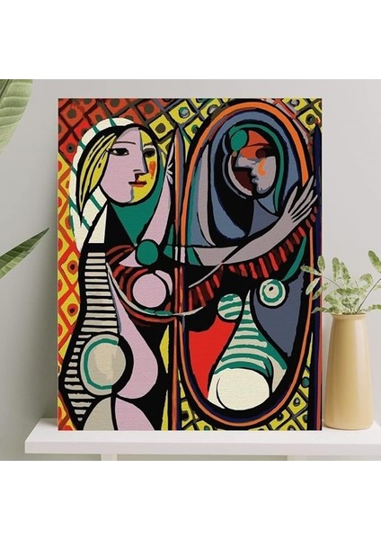 Hobi Sanat Sayılarla Boyama Tuval Seti Fırça Boya Dahil (Çıtalı) 40X50 cm - Aynadaki Kadın