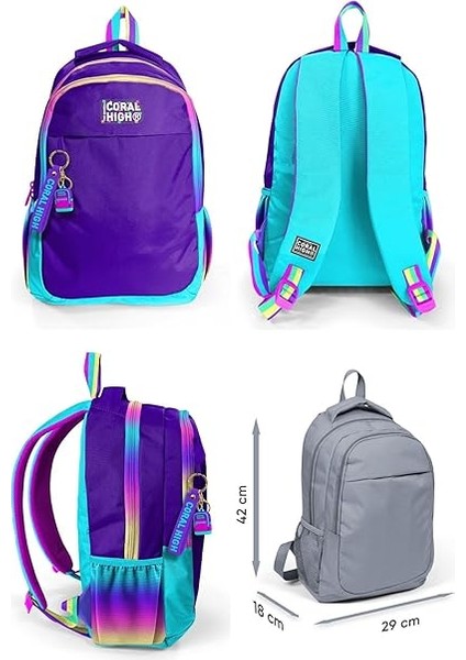 High Rainbow Fermuarlı Mor Ilkokul Ortaokul ve Günlük Sırt Çantası - Kız Çocuk fiyatları