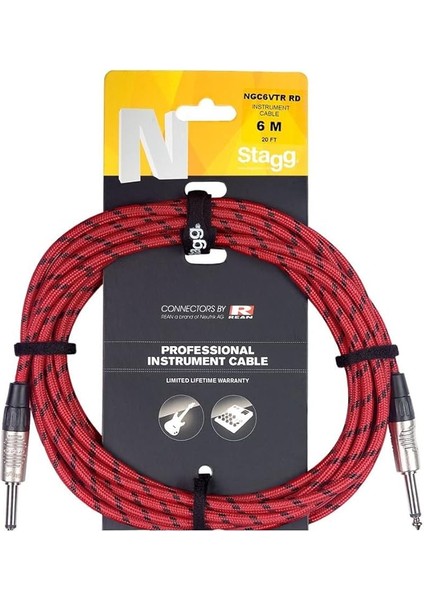 19371 6 M 1x Mono Jack Vintage Tüvit Enstrüman Kablosu - Kırmızı