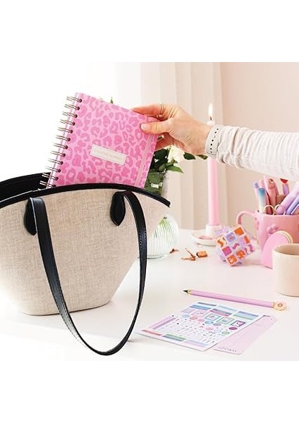 A5 Spiralli Süresiz Renkli Planlayıcı Ajanda Motivasyon Sayfalı Pembe Leopar fırsatları