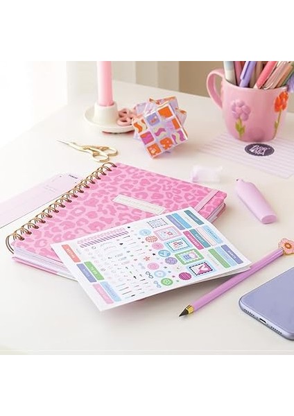 A5 Spiralli Süresiz Renkli Planlayıcı Ajanda Motivasyon Sayfalı Pembe Leopar indirimleri