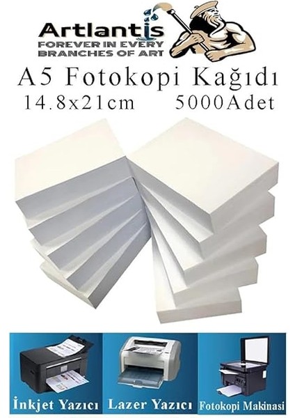 Fotokopi Kağıdı A5 80 gr 500 Lü 10 Paket Fotokopi Kağıdı Lazer Inkjet ve Fotokopi Makineleri Için Uyumlu fiyatları