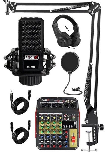 Vokal Paket-1 MX2020 Mikrofon ve MDX-04FXU Stüdyo Mikseri Kulaklık Full Set