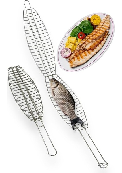 Paslanmaz 304 Krom Çelikten Balık Izgarası 43 cm x 15 cm x 2 cm