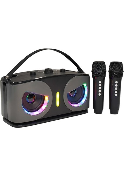 Karaoke Makinesi - 2 Kablosuz Mikrofon, Rgb Işık Efektleri, Portatif Mikrofon Sistemi ile Taşınabilir Bluetooth Karaoke Hoparlör (Gray)